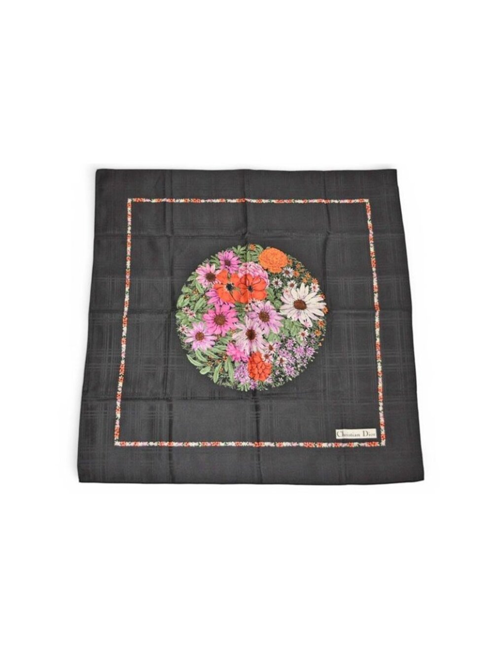 Dior Scarf Vintage CD Logo Flower Pattern Black
